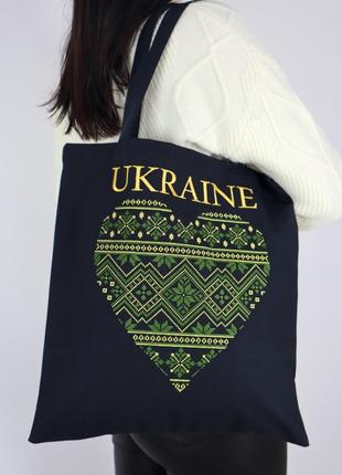 Сумка Шоппер с вышивкой UKRAINE зеленое сердце, эко сумка для ...