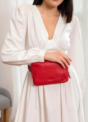 Кожаная женская поясная сумка Dropbag Mini красная BlankNote