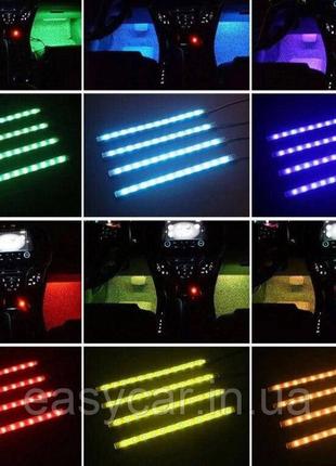 Подсветка салона автомобиля Led RGB 4х12 (многоцветная) + Музы...