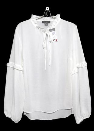 Нежная белая блуза с высоким воротником р.18