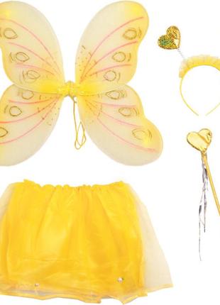 Карнавальный костюм набор бабочки: крылья, обруч, юбка желтый