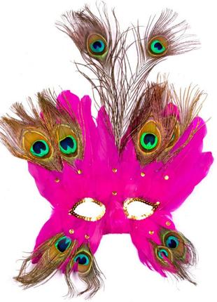 Маска карнавальная из перьев розового цвета