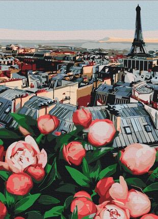 Картина по номерам Півонії з краєвидом на Париж