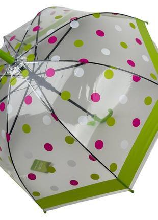 Детский прозрачный зонт-трость полуавтомат в цветной горошек о...