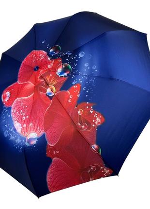 Женский зонт-автомат на 9 спиц от Flagman синий с красным цвет...