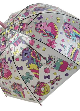 Детский прозрачный зонт-трость с рисунками Fiaba розовая ручка...