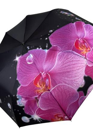Женский зонт-автомат на 9 спиц от Flagman черный с розовым цве...