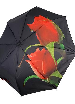 Жіноча парасолька-напівавтомат Swifts Бутони троянд Чорна 18035-6