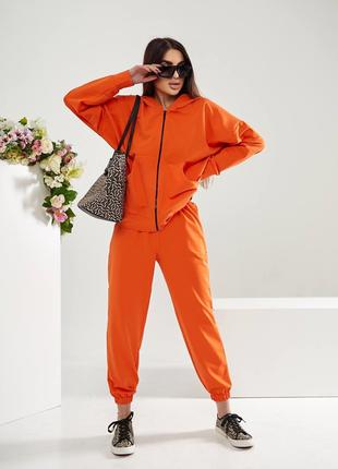 Классный костюмчик с zip худи и широкими джоггерами оранжевый