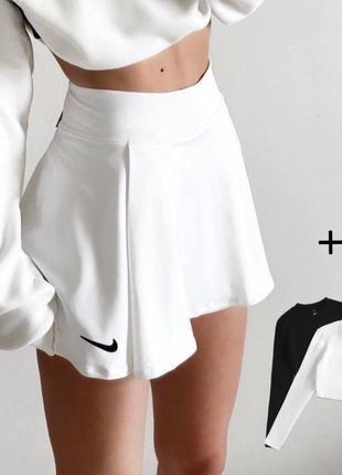 Стильный и современный Костюм : топ + юбка-шорты белый