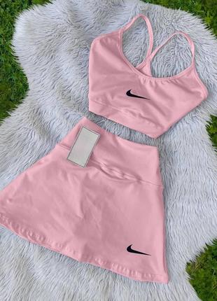 Спортивный Костюм : топ + юбка-шорты плотный креп дайвинг розовый