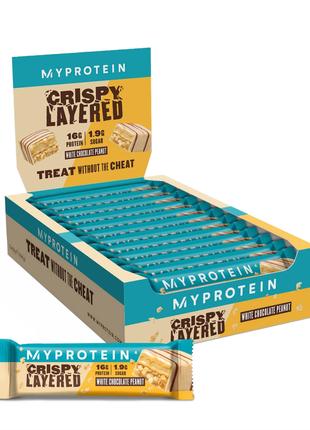 Батончик MyProtein Crispy Layered, 12*58 грамм Белый шоколад-а...