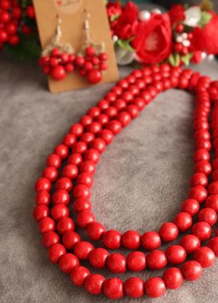 Украинское ожерелье древесное яркое красное