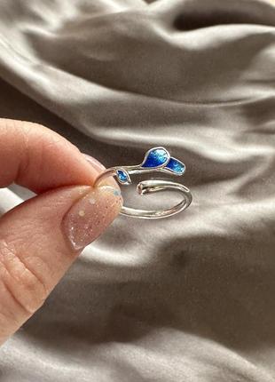Кольцо серебро с голубой эмалью 925