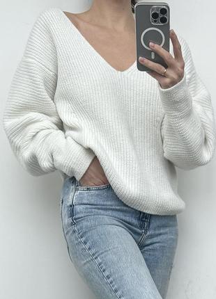 Базовый джемпер пуловер в v-образном вырезе, крупная вязка
