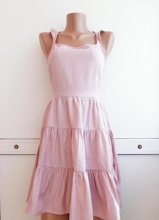 Платье женское розовое мини со шнуровкой на спине