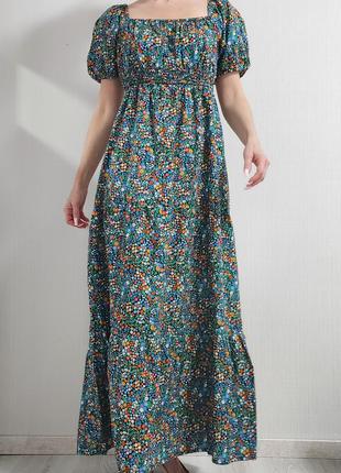 Длинное ярусное цветочное платье оверсайз Marks&Spencer milkmaid