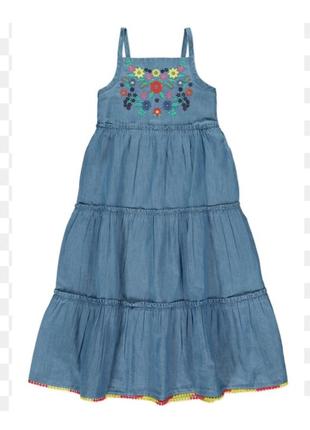 Джинсовый сарафан, джинсовое платье, платье с вышивкой 7 -8 лет