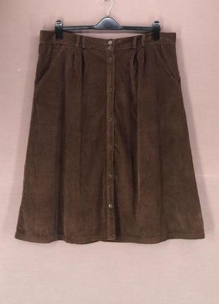 Брендовая коричневая вельветовая юбка миди "damart" большого р...