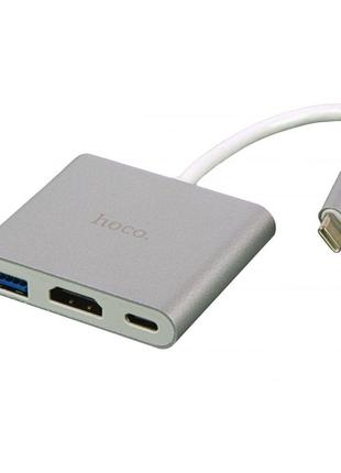 Перехідник Hoco HB14 Type-C to USB3.0+HDMI+PD Колір Сталевый