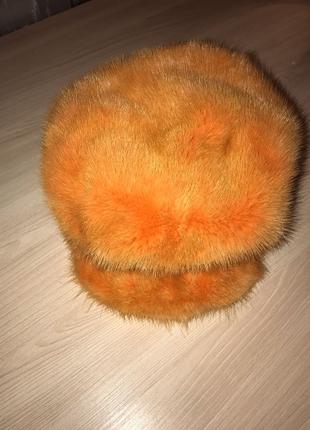 Кепка кашкет зимовий хутро норка помаранчевий колір