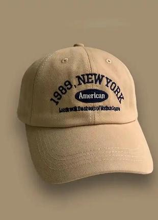 Бейсболка кепка женская нью йорк однотонная  бежевая new york