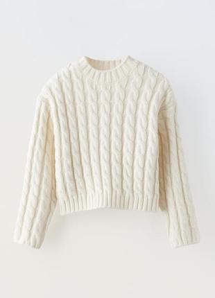 Новинка весна 2024 укороченный свитер zara крупной вязки