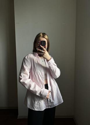Розовая рубашка в полоску мастхэв размер s-m