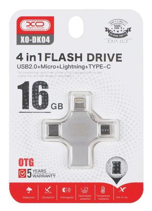 USB Flash Drive XO DK04 USB2.0 4 in 1 16 GB Колір Сталевий