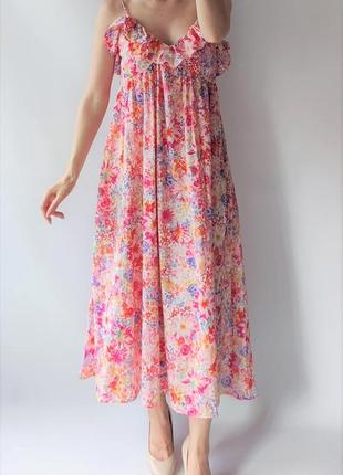 Платье в цветочный принт в стиле zara, размер s