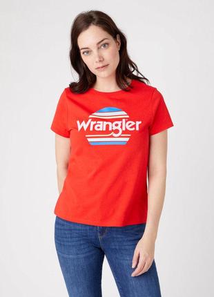 Стильная хлопковая футболка красного цвета wrangler made in ba...