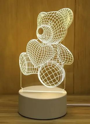 Акриловий 3D-нічник-світильник Ведмедик кілька підсвіток із пу...