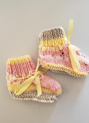 Вязаные пинетки носочки новорожденной девочке 0-3-6м 56-62-68с...