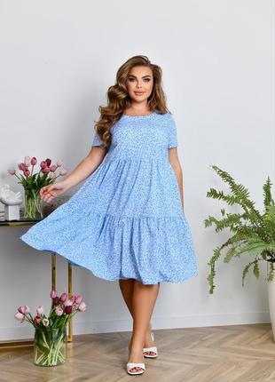 Летнее платье с цветочным принтом 3660 голубой