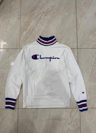 Свитер свитшот джемпер champion белый с брендовым логотипом