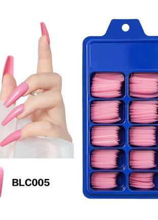 Накладные ногти однотонные балерина 100 штук розовые