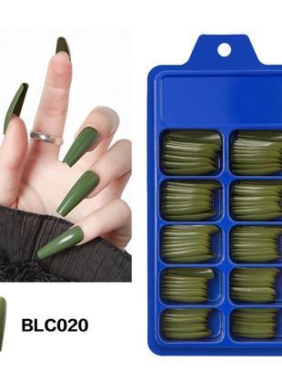 Накладные ногти однотонные балерина 100 шт зеленые