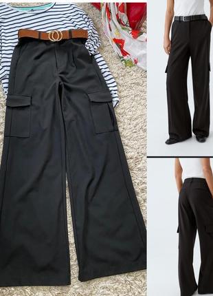 Базовые черные широкие штаны палаццо с карманами карго,tally w...