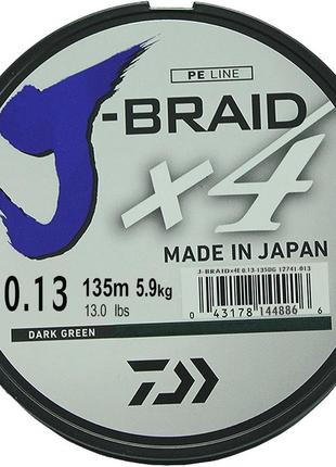 Шнур Daiwa J-Braid X4E 135m Dark Green #1.0/0,13mm 5,9kg