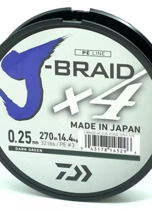 Шнур Daiwa J-Braid X4E 270m Dark Green #3.0/0,25mm 14,4kg