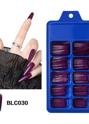 Накладные ногти однотонные балерина 100 штук фиолетовые