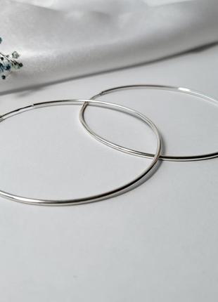 Серебряные тонкие женские серьги (пара) сережки кольца 70 мм с...