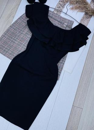 Чёрное хлопковое платье h&m s платье с объемными рюшами коротк...