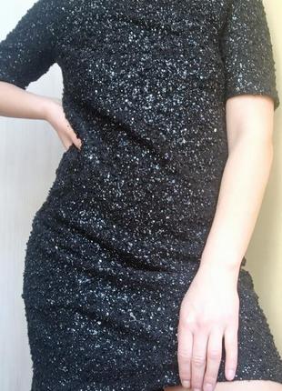 Черное плотное платье букле твидовое с блестками
