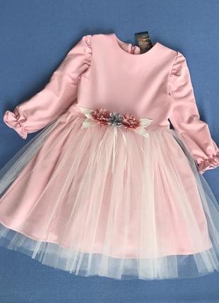 Детское нарядное платье розовое с фатином праздничное для дево...