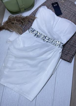 Новое белое вечернее платье xs s платье короткое платье с каму...