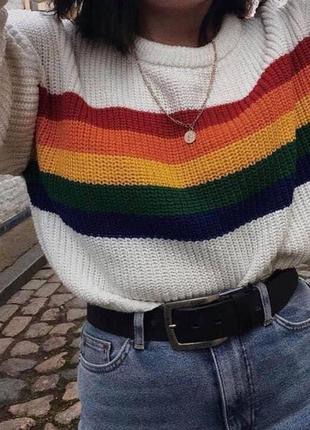Женский укороченный свитер радуга, кроп свитер женский белый p...