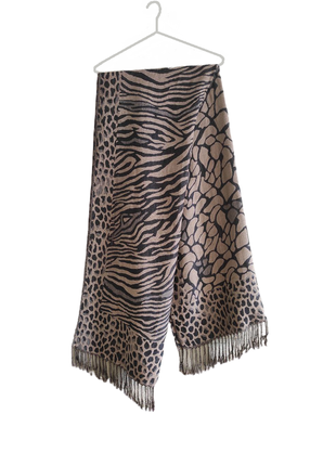 Жіночий шарф з тваринним принтом зебра та леопард чорно бежевий