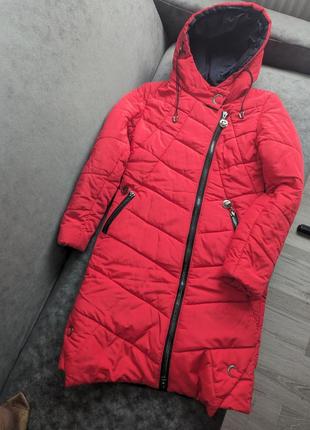 Красное пальто на весну-зиму. теплое женское пальто.