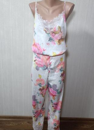Пижама (майка + брюки) женская l. шелковая пижама.